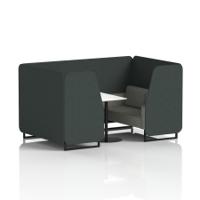 Brixworth 4 Seater Booth With Black Legs And White Table With Black Leg In Rivet Fabric - Charcoal Panels And Vitreous Sofa