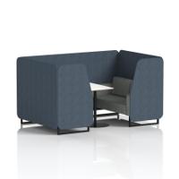 Brixworth 4 Seater Booth With Black Legs And White Table With Black Leg In Rivet Fabric - Crucible Panels And Prime Sofa