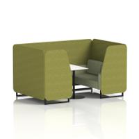 Brixworth 4 Seater Booth With Black Legs And White Table With Black Leg In Rivet Fabric - Olive Panels And Burnish Sofa