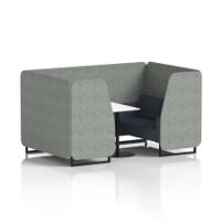 Brixworth 4 Seater Booth With Black Legs And White Table With Black Leg In Rivet Fabric - Prime Panels And Crucible Sofa