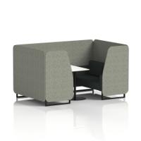 Brixworth 4 Seater Booth With Black Legs And White Table With Black Leg In Rivet Fabric - Vitreous Panels And Charcoal Sofa