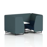 Brixworth 4 Seater Booth With Black Legs And White Table With Black Leg In X2 Fabric - Polygon Panels And Calculus Sofa