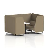 Brixworth 4 Seater Booth With Black Legs And White Table With Black Leg In Main Line Flax Fabric - Bank Panels And Upminster Sofa