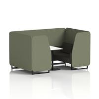 Brixworth 4 Seater Booth With Black Legs And White Table With Black Leg In Main Line Flax Fabric - Monument Panels And Temple Sofa