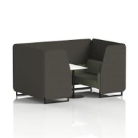 Brixworth 4 Seater Booth With Black Legs And White Table With Black Leg In Main Line Flax Fabric - Temple Panels And Monument Sofa