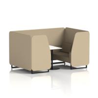Brixworth 4 Seater Booth With Black Legs And White Table With Black Leg In Main Line Flax Fabric - Upminster Panels And Bank Sofa