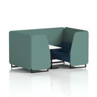 Brixworth 4 Seater Booth With Black Legs And White Table With Black Leg In Sumi Fabric - Handa Panels And Uto Sofa