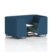 Brixworth 4 Seater Booth With Black Legs And White Table With Black Leg In Sumi Fabric - Uto Panels And Handa Sofa
