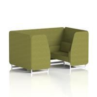 Brixworth 4 Seater Booth With White Legs In Rivet Fabric - Olive Panels And Sofa
