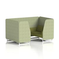 Brixworth 4 Seater Booth With White Legs In Rivet Fabric - Burnish Panels And Olive Sofa