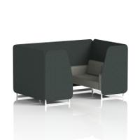 Brixworth 4 Seater Booth With White Legs In Rivet Fabric - Charcoal Panels And Vitreous Sofa