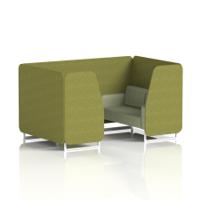 Brixworth 4 Seater Booth With White Legs In Rivet Fabric - Olive Panels And Burnish Sofa