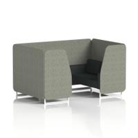 Brixworth 4 Seater Booth With White Legs In Rivet Fabric - Vitreous Panels And Charcoal Sofa