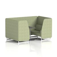 Brixworth 4 Seater Booth With White Legs And Black Table With Silver Leg In Rivet Fabric - Burnish Panels And Sofa
