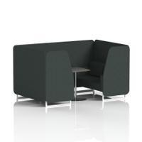 Brixworth 4 Seater Booth With White Legs And Black Table With Silver Leg In Rivet Fabric - Charcoal Panels And Sofa