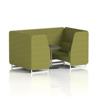 Brixworth 4 Seater Booth With White Legs And Black Table With Silver Leg In Rivet Fabric - Olive Panels And Sofa