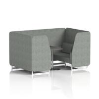 Brixworth 4 Seater Booth With White Legs And Black Table With Silver Leg In Rivet Fabric - Prime Panels And Sofa