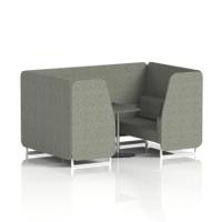 Brixworth 4 Seater Booth With White Legs And Black Table With Silver Leg In Rivet Fabric - Vitreous Panels And Sofa