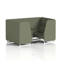Brixworth 4 Seater Booth With White Legs And Black Table With Silver Leg In Main Line Flax Fabric - Monument Panels And Sofa