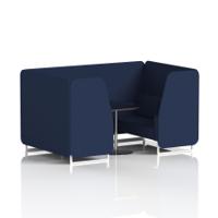 Brixworth 4 Seater Booth With White Legs And Black Table With Silver Leg In Synergy Fabric - Alike Panels And Sofa