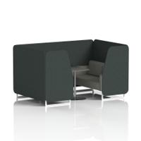 Brixworth 4 Seater Booth With White Legs And Black Table With Silver Leg In Rivet Fabric - Charcoal Panels And Vitreous Sofa
