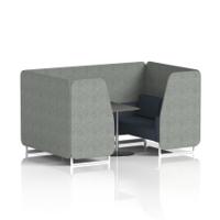 Brixworth 4 Seater Booth With White Legs And Black Table With Silver Leg In Rivet Fabric - Prime Panels And Crucible Sofa