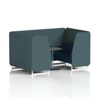 Brixworth 4 Seater Booth With White Legs And Black Table With Silver Leg In X2 Fabric - Polygon Panels And Calculus Sofa