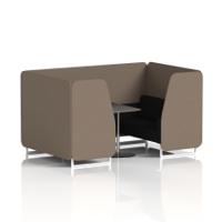 Brixworth 4 Seater Booth With White Legs And Black Table With Silver Leg In X2 Fabric - Theory Panels And Diameter Sofa