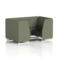 Brixworth 4 Seater Booth With White Legs And Black Table With Silver Leg In Main Line Flax Fabric - Monument Panels And Temple Sofa