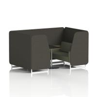 Brixworth 4 Seater Booth With White Legs And Black Table With Silver Leg In Main Line Flax Fabric - Temple Panels And Monument Sofa
