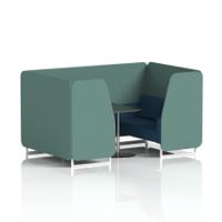 Brixworth 4 Seater Booth With White Legs And Black Table With Silver Leg In Sumi Fabric - Handa Panels And Uto Sofa