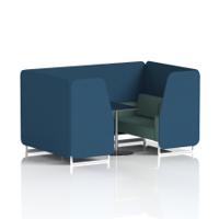Brixworth 4 Seater Booth With White Legs And Black Table With Silver Leg In Sumi Fabric - Uto Panels And Handa Sofa