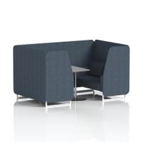 Brixworth 4 Seater Booth With White Legs And Grey Table With Silver Leg In Rivet Fabric - Crucible Panels And Sofa