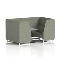 Brixworth 4 Seater Booth With White Legs And Grey Table With Silver Leg In Rivet Fabric - Vitreous Panels And Sofa