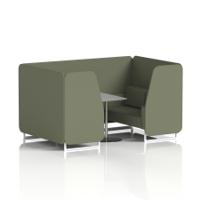 Brixworth 4 Seater Booth With White Legs And Grey Table With Silver Leg In Main Line Flax Fabric - Monument Panels And Sofa
