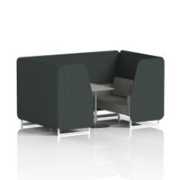 Brixworth 4 Seater Booth With White Legs And Grey Table With Silver Leg In Rivet Fabric - Charcoal Panels And Vitreous Sofa