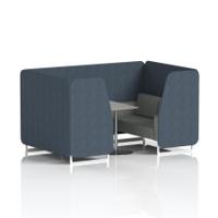 Brixworth 4 Seater Booth With White Legs And Grey Table With Silver Leg In Rivet Fabric - Crucible Panels And Prime Sofa