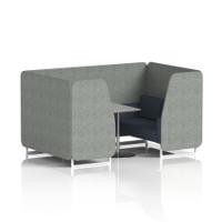 Brixworth 4 Seater Booth With White Legs And Grey Table With Silver Leg In Rivet Fabric - Prime Panels And Crucible Sofa