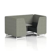 Brixworth 4 Seater Booth With White Legs And Grey Table With Silver Leg In Rivet Fabric - Vitreous Panels And Charcoal Sofa