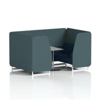 Brixworth 4 Seater Booth With White Legs And Grey Table With Silver Leg In X2 Fabric - Polygon Panels And Calculus Sofa