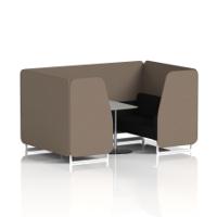 Brixworth 4 Seater Booth With White Legs And Grey Table With Silver Leg In X2 Fabric - Theory Panels And Diameter Sofa