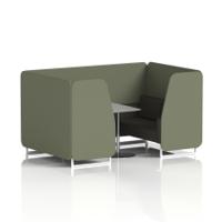 Brixworth 4 Seater Booth With White Legs And Grey Table With Silver Leg In Main Line Flax Fabric - Monument Panels And Temple Sofa