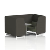 Brixworth 4 Seater Booth With White Legs And Grey Table With Silver Leg In Main Line Flax Fabric - Temple Panels And Monument Sofa