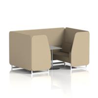 Brixworth 4 Seater Booth With White Legs And Grey Table With Silver Leg In Main Line Flax Fabric - Upminster Panels And Bank Sofa