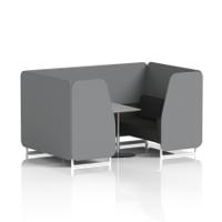 Brixworth 4 Seater Booth With White Legs And Grey Table With Silver Leg In Synergy Fabric - Partner Panels And Mix Sofa