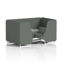 Brixworth 4 Seater Booth With White Legs And Grey Table With Silver Leg In Sumi Fabric - Kobe Panels And Tokyo Sofa