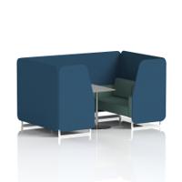 Brixworth 4 Seater Booth With White Legs And Grey Table With Silver Leg In Sumi Fabric - Uto Panels And Handa Sofa