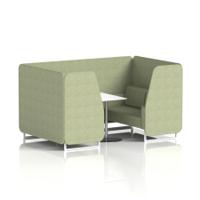 Brixworth 4 Seater Booth With White Legs And White Table With Silver Leg In Rivet Fabric - Burnish Panels And Sofa