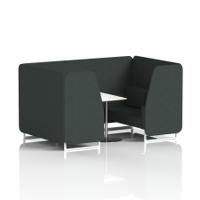 Brixworth 4 Seater Booth With White Legs And White Table With Silver Leg In Rivet Fabric - Charcoal Panels And Sofa
