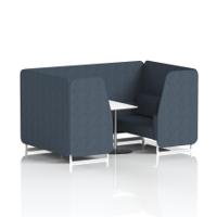 Brixworth 4 Seater Booth With White Legs And White Table With Silver Leg In Rivet Fabric - Crucible Panels And Sofa